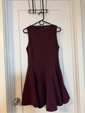 NWOT Zara Sleeveless Wine Fit-and-Flare Mini Dress